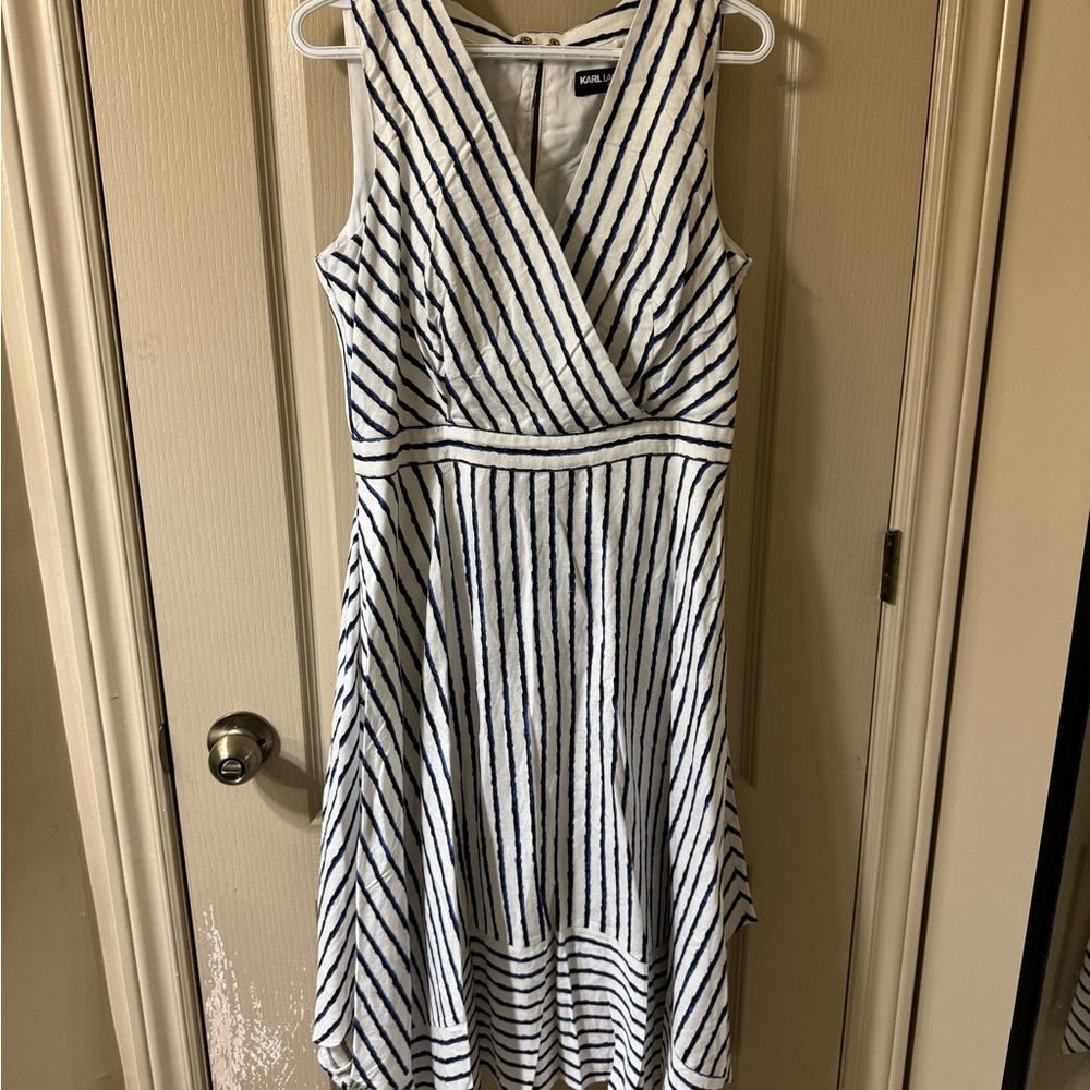 Karl Lagerfeld Navy and White Sleeveless V-Neck Sundress